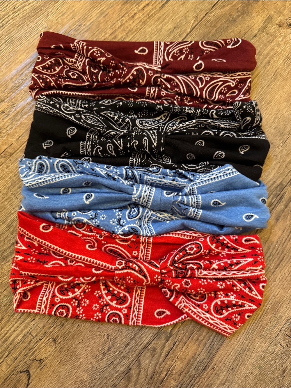 Bandana-Style Twist Headbands - Red, Blue, Black, Maroon - Unbranded Set